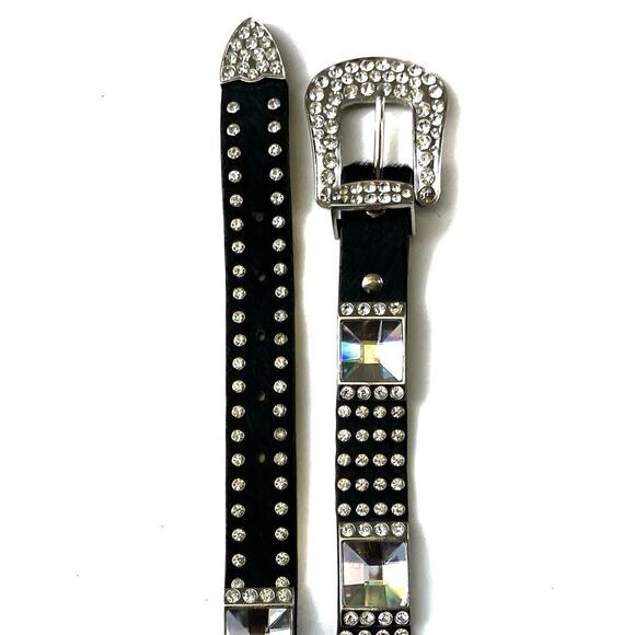 Vintage Y2K Black Rhinestone Bling Western Belt | BB Simmons Glam Rodeo Cowgirl - Picture 2 of 16